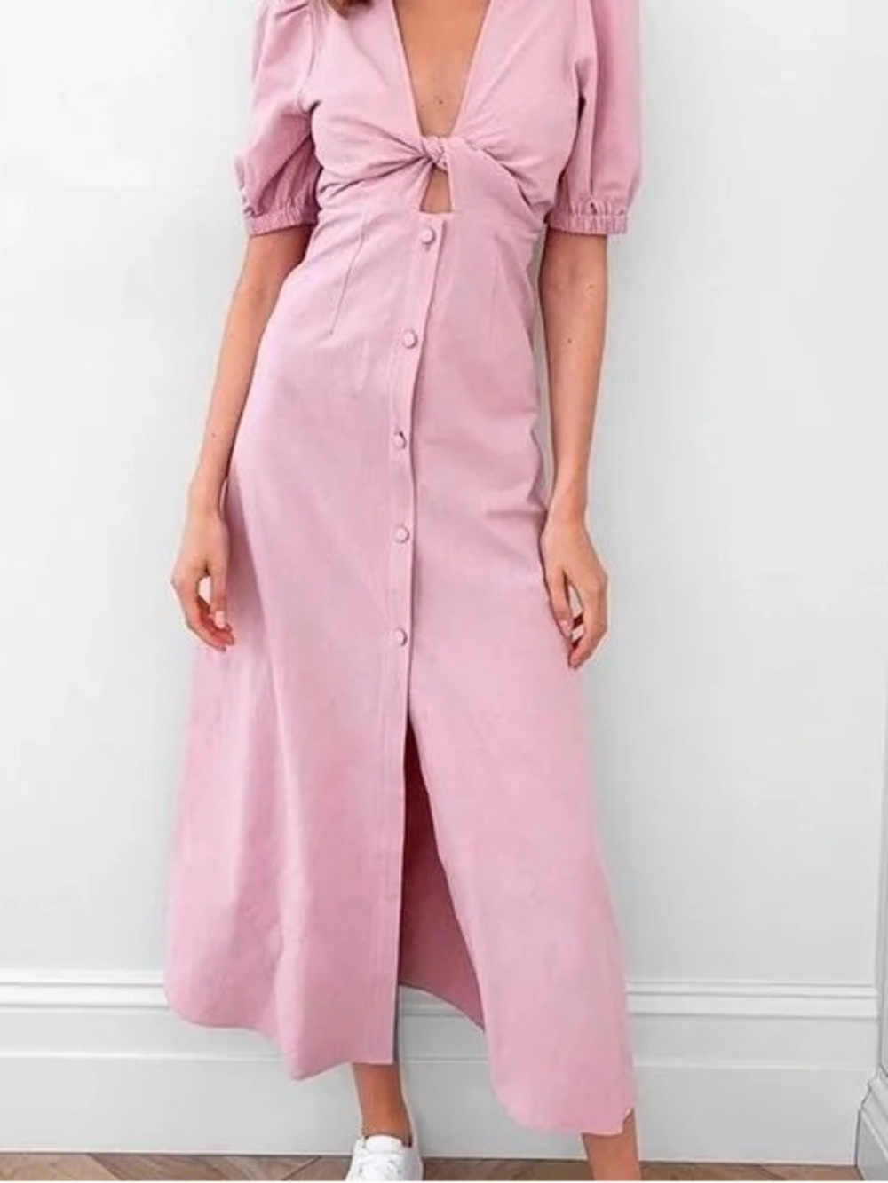 Nasty Gal Tie-Front Pink Button-Down Midi Dress size US2